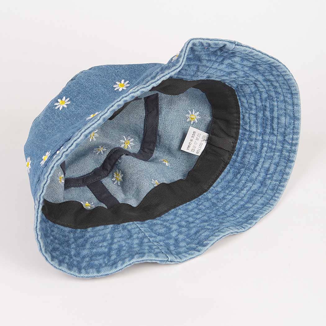 Dark Denim Flower Embloidery Bucket Hat: MBL
