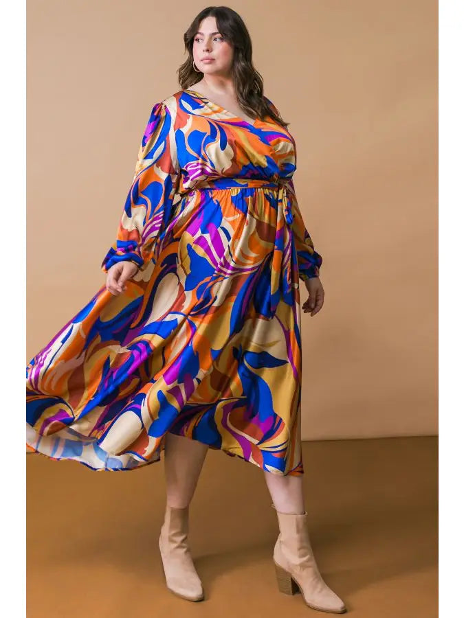 Autumn Aura Wrap Midi Dress (1X-3X)