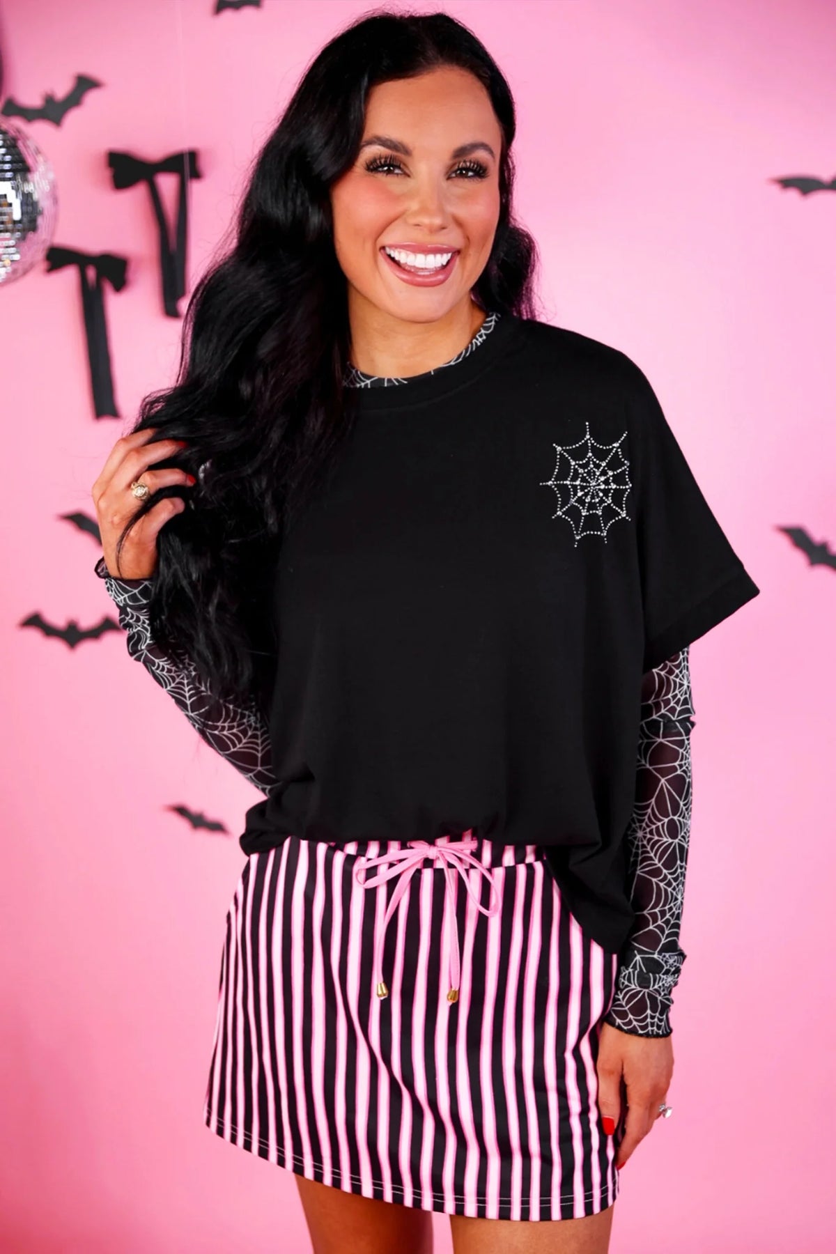 Caught in Your Web Rhinestone Crop Tee (S-3X)