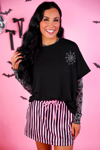 Caught in Your Web Rhinestone Crop Tee (S-3X)