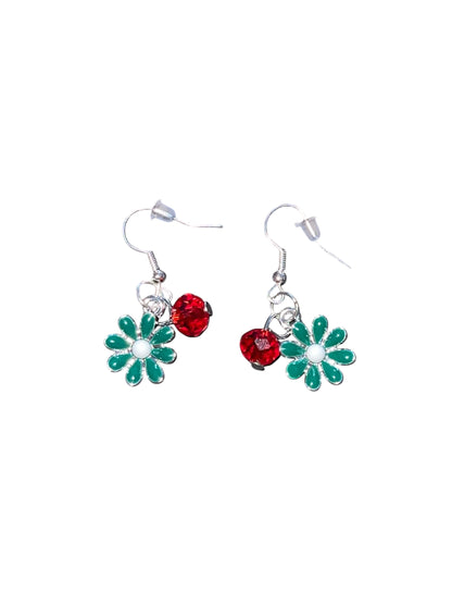 Hazy Daisy Christmas Green Dangle Earrings