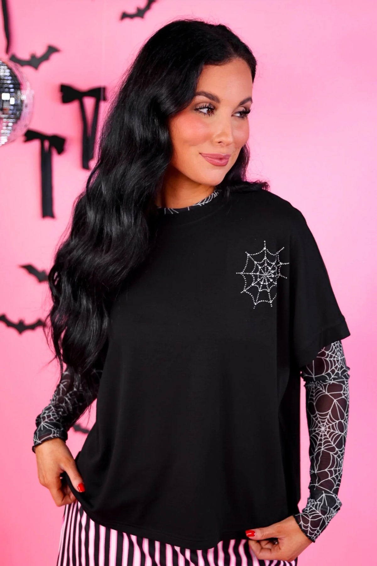 Caught in Your Web Rhinestone Crop Tee (S-3X)