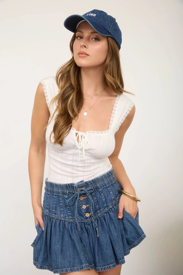 Sweet Ivory Lace Tie Front Tank (S-L)