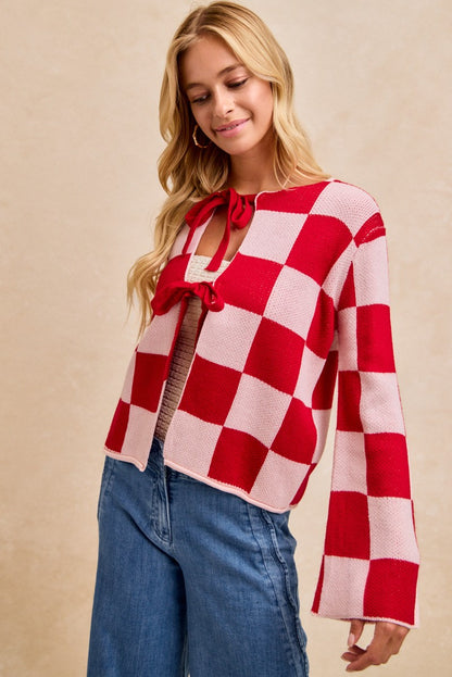 The Sweetheart Checkered Tie Cardigan (S-3X)