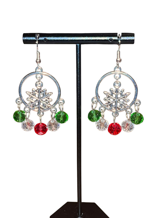 Silver Christmas Snowflake Hoop Earrings