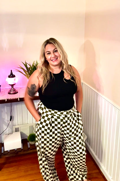 Olive You Checkered Barrel Pants (S-3X)