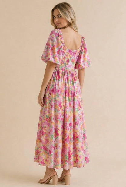 Pink Petal Garden Midi Dress (S-3X)