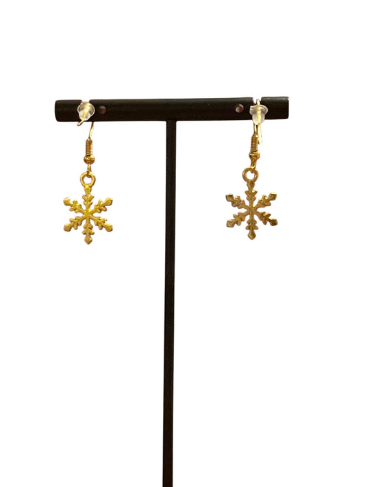 Dainty Gold Snowflake Dangle Earrings
