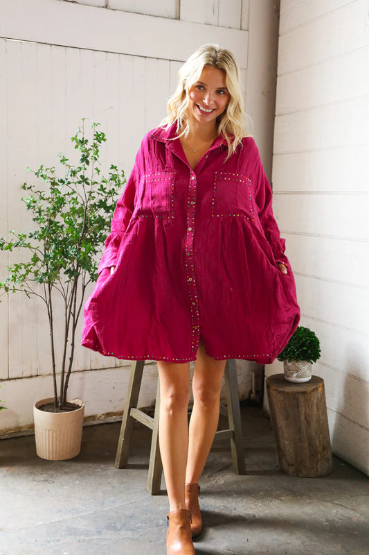 Magenta Glam Mini Shirt Dress (S-L)
