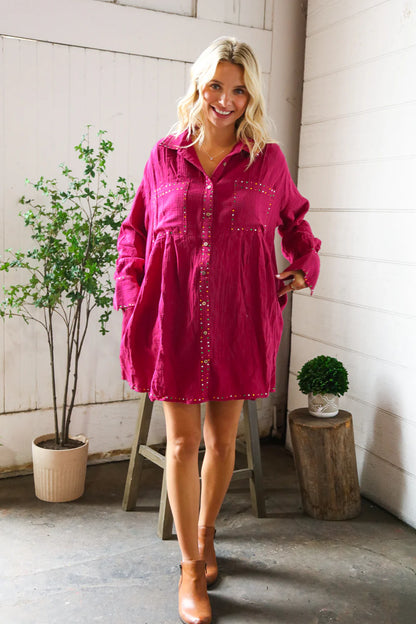 Magenta Glam Mini Shirt Dress (S-L)