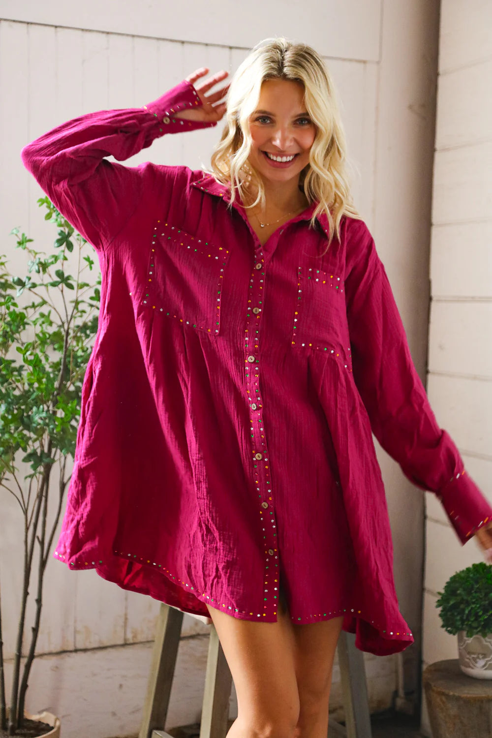 Magenta Glam Mini Shirt Dress (S-L)