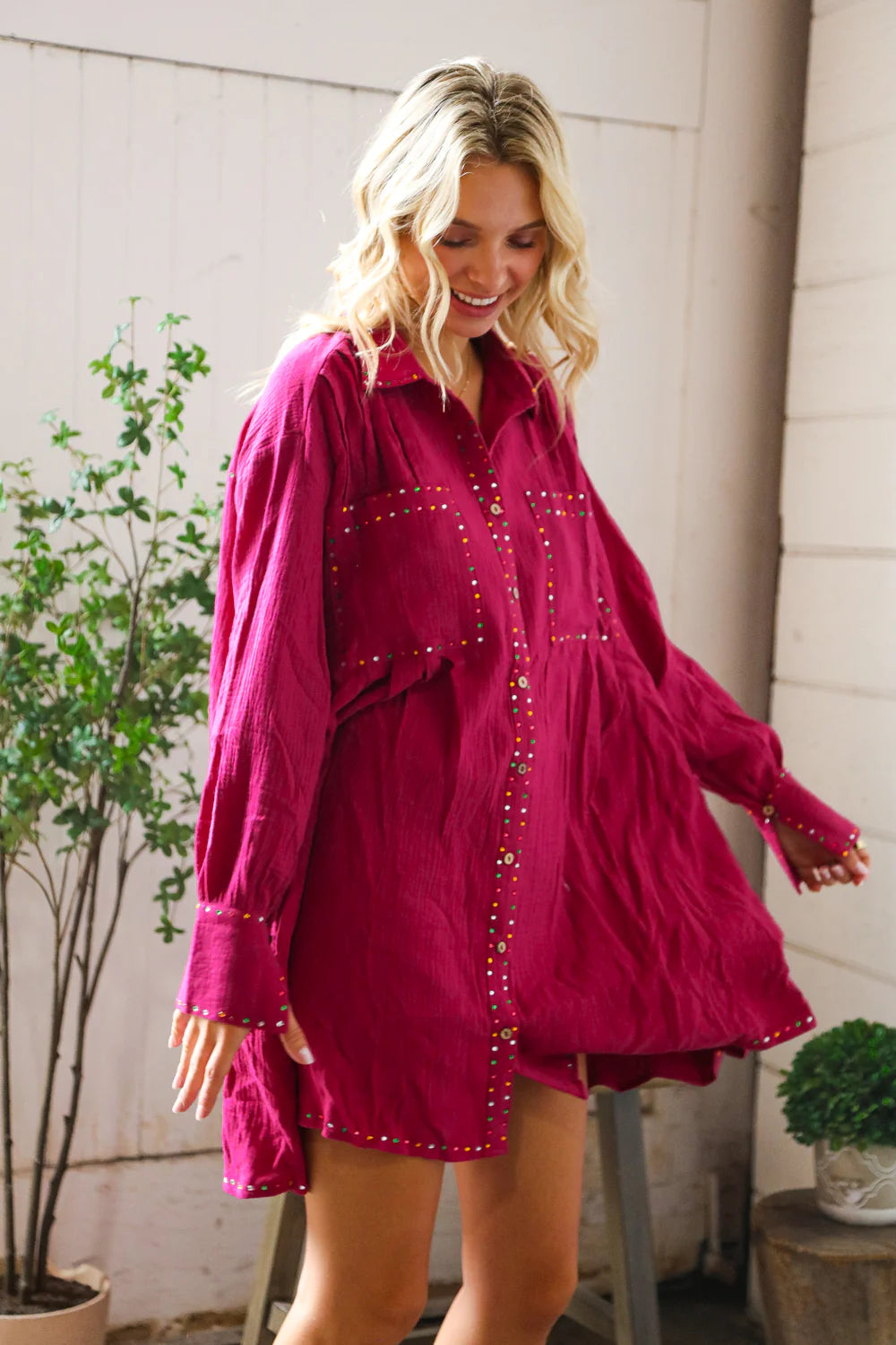 Magenta Glam Mini Shirt Dress (S-L)