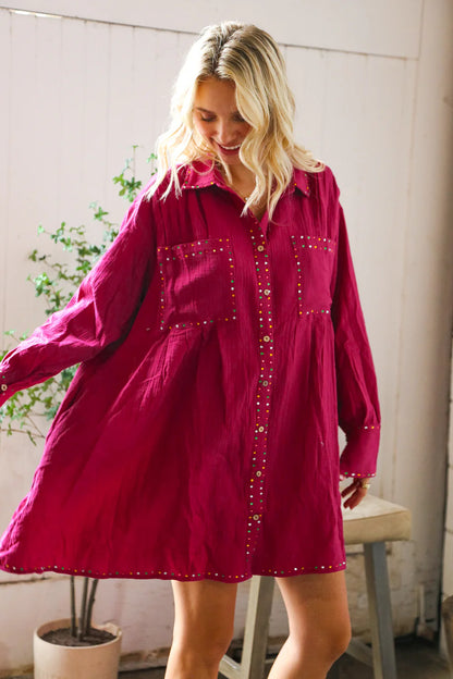 Magenta Glam Mini Shirt Dress (S-L)