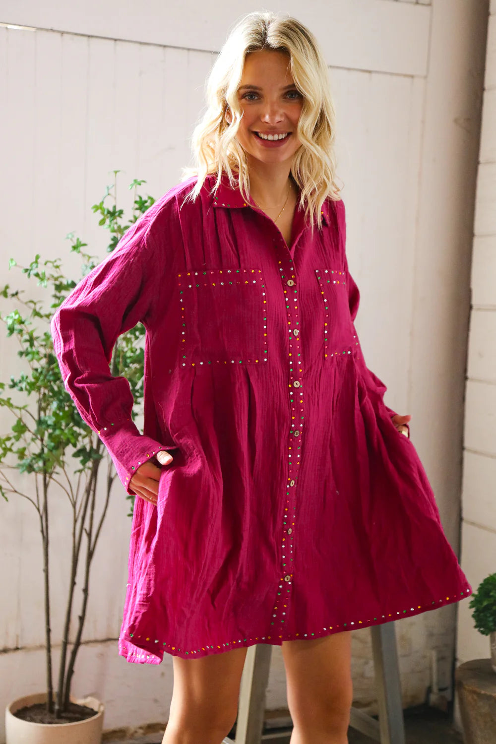 Magenta Glam Mini Shirt Dress (S-L)