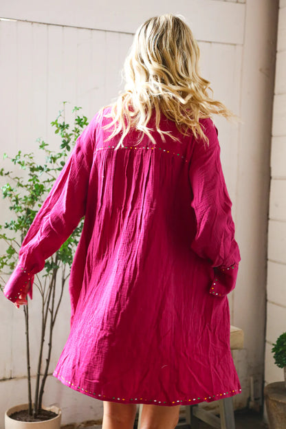Magenta Glam Mini Shirt Dress (S-L)