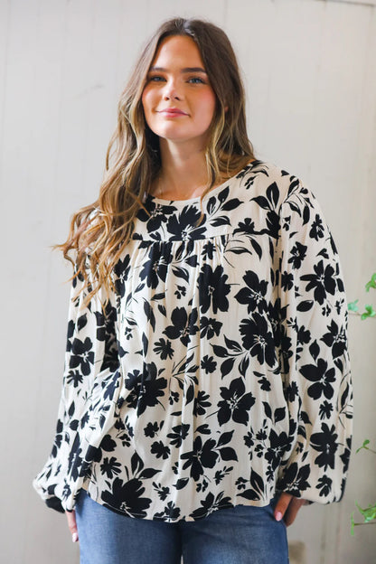 Inkwell Petals Long Sleeve Blouse (1X-3X)