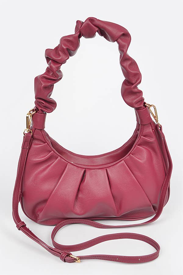 Pleated Simple Shoulder Bag: Burgundy