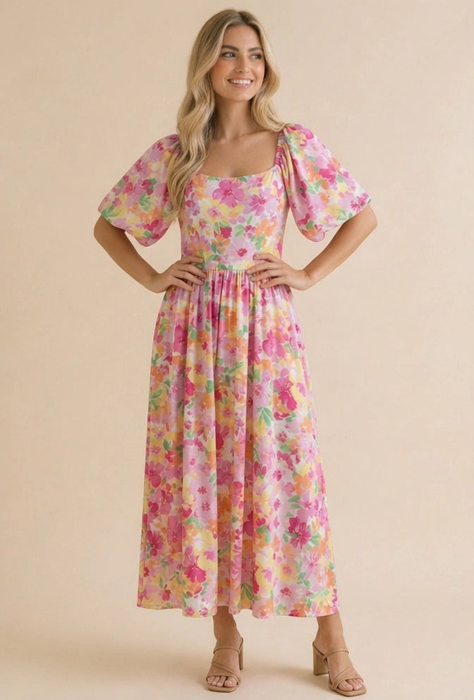 Pink Petal Garden Midi Dress (S-3X)