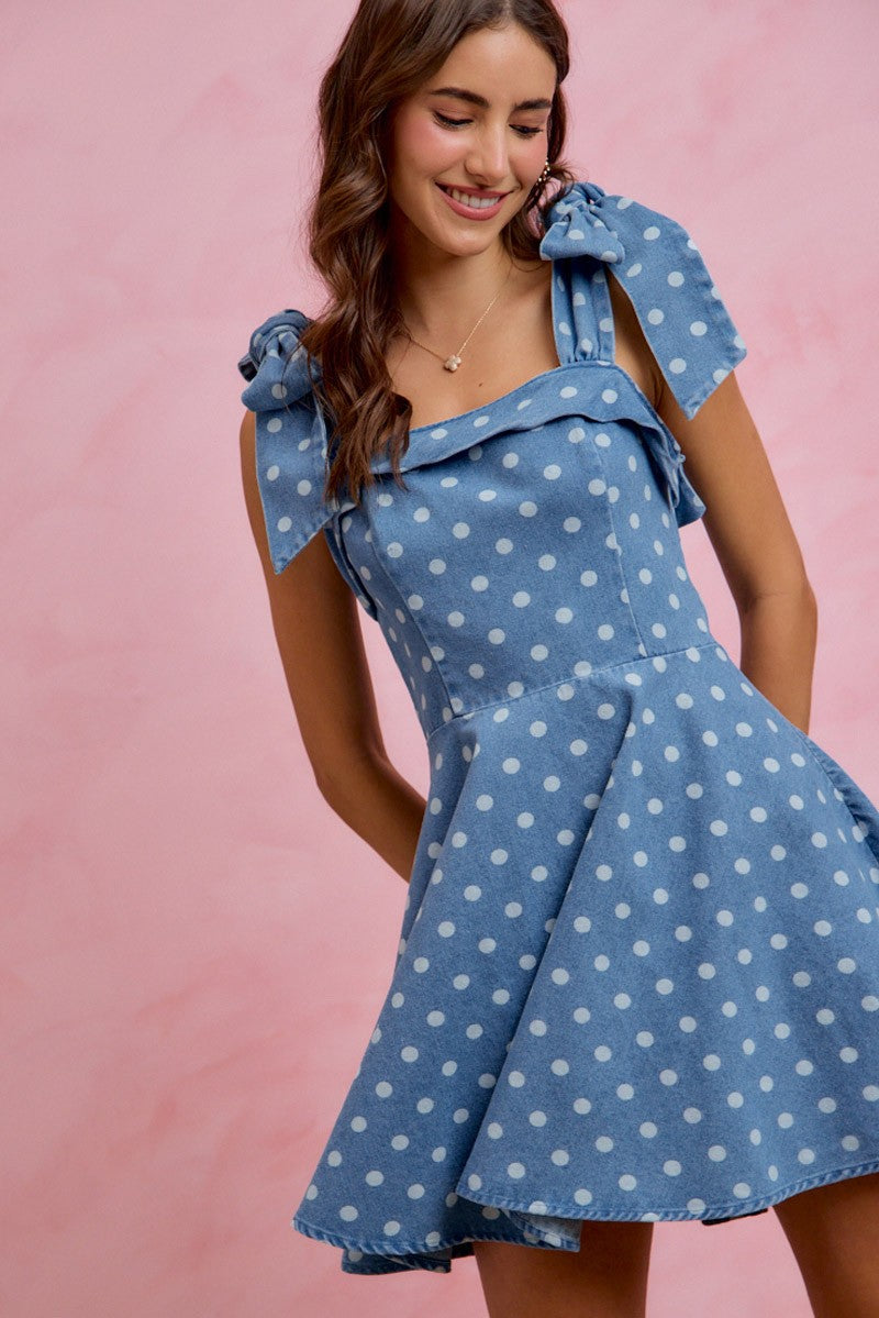 Denim Polka Dot Picnic Dress (S-XL)