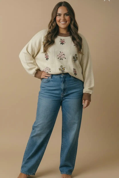 Pressed Flowers Knit Sweater (S-3X)