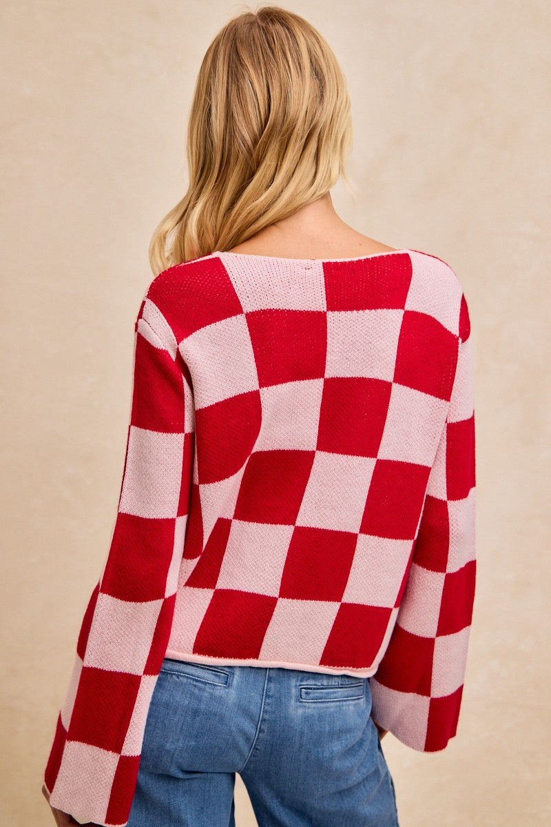 The Sweetheart Checkered Tie Cardigan (S-3X)
