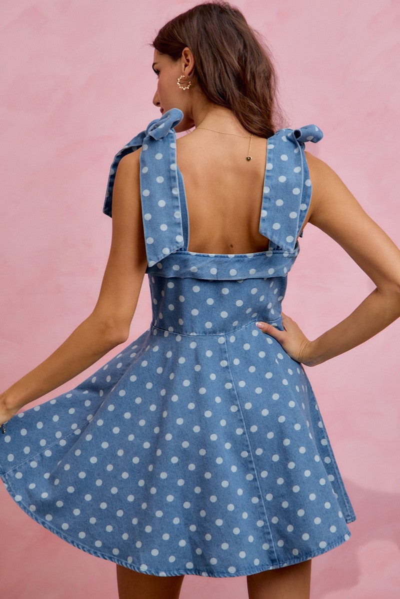 Denim Polka Dot Picnic Dress (S-XL)