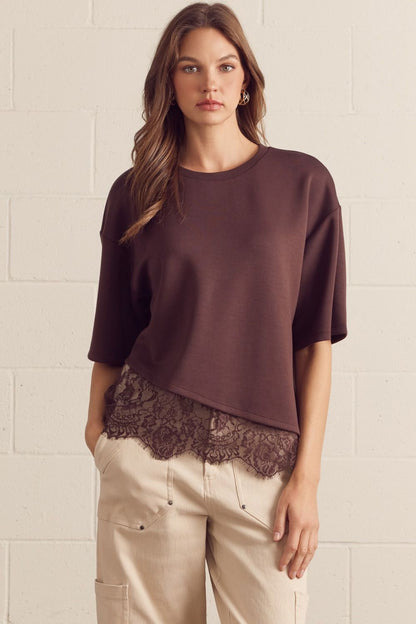 Afterglow Chocolate Lace Trim Top (S-L)