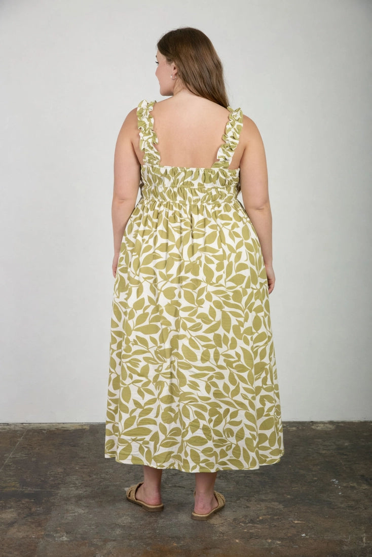 Olive Vine Midi Dress (1X-3X)