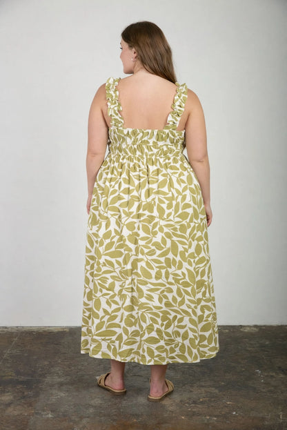 Olive Vine Midi Dress (1X-3X)