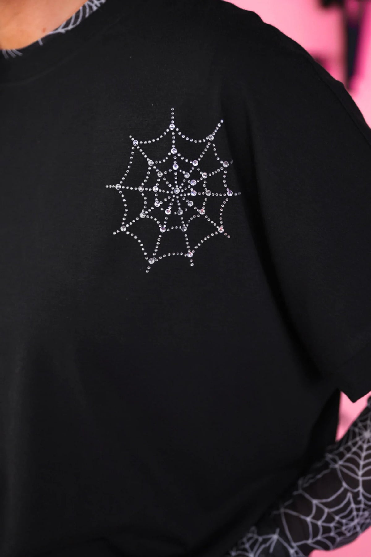 Caught in Your Web Rhinestone Crop Tee (S-3X)