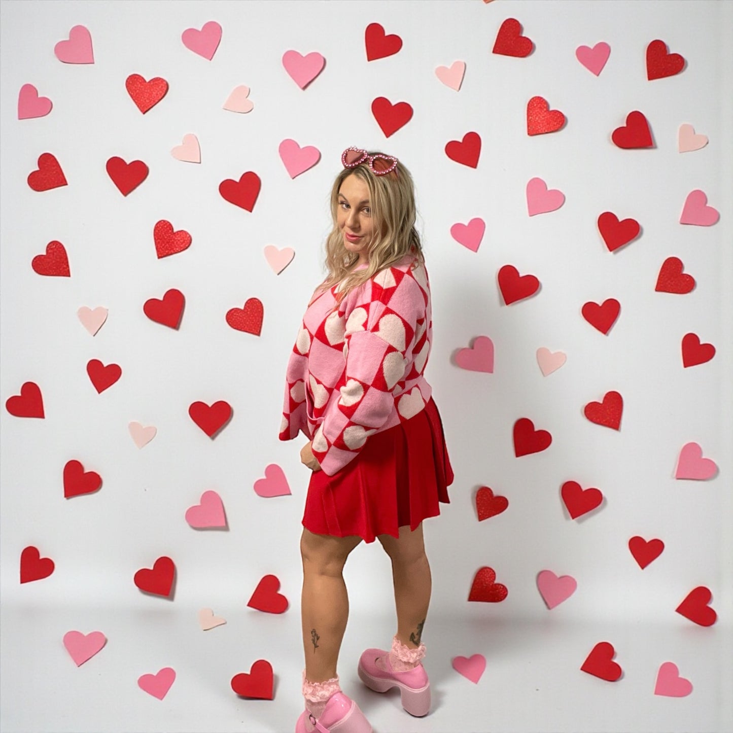 All the Love Checkered Heart Cardigan (S-3X)