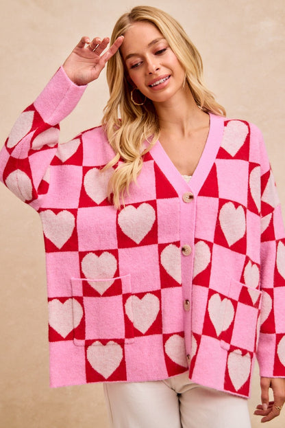 All the Love Checkered Heart Cardigan (S-3X)