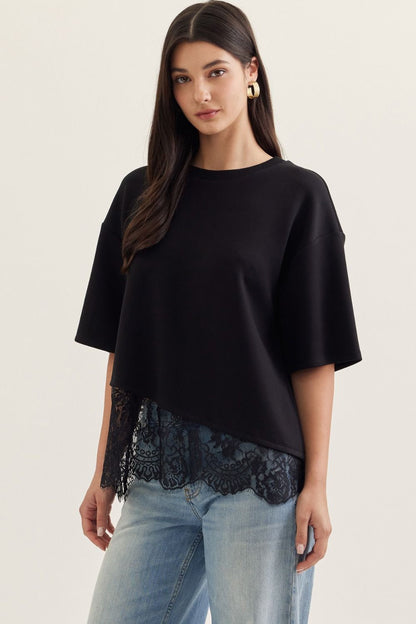 Afterglow Black Lace Trim Top (S-L)
