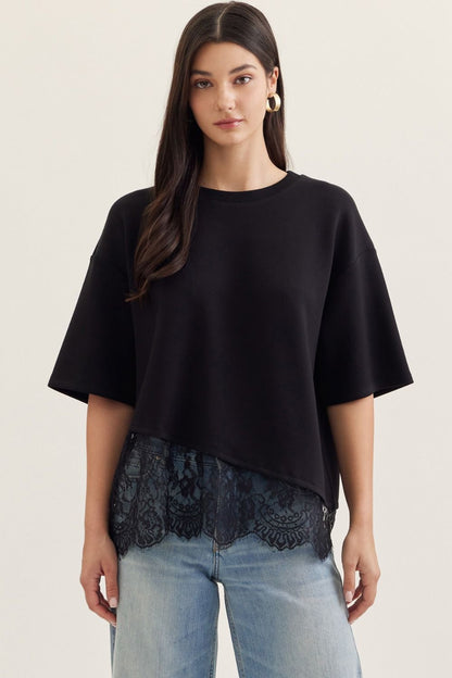 Afterglow Black Lace Trim Top (S-L)