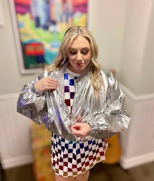 Out of This World Silver Iridescent Puffer Jacket (S-L)