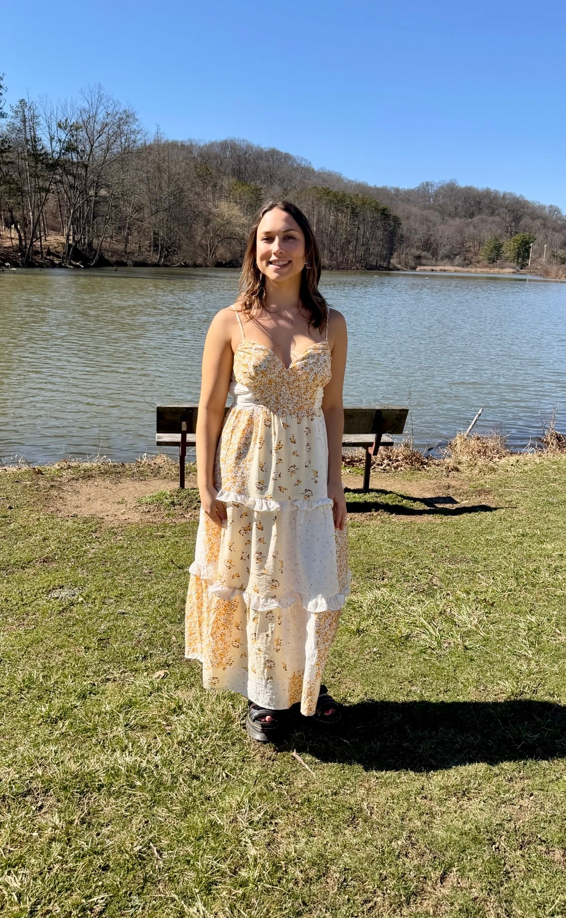 Golden Bloom Butter Yellow Patchwork Midi Dress (S-L)