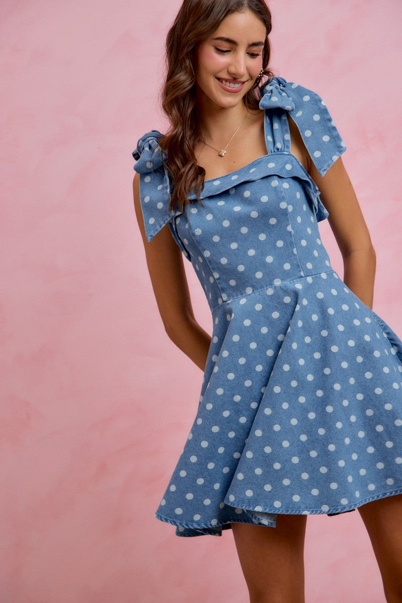 Denim Polka Dot Picnic Dress (S-XL)