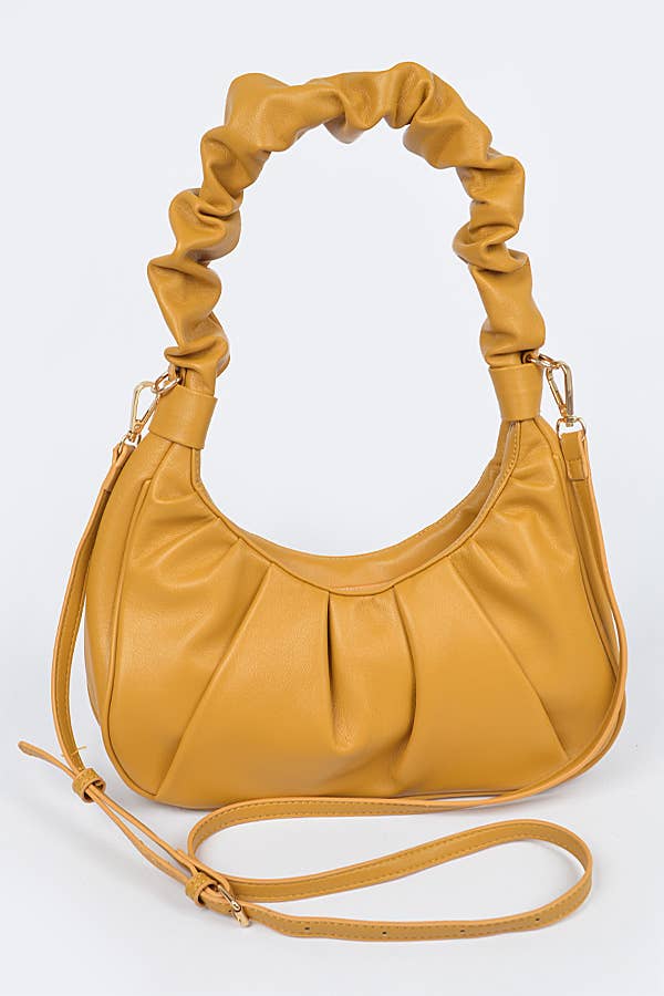 Pleated Simple Shoulder Bag: Mustard
