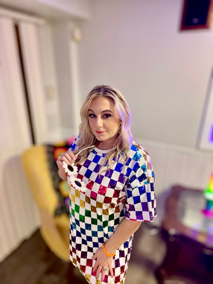 Electric Daydream Rainbow Sequin Mini Dress (S-L)