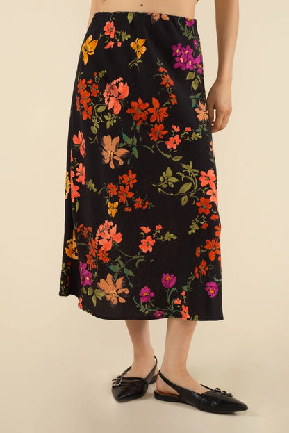 Midnight Bouquet Midi Skirt (S-3X)