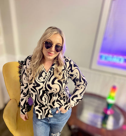 It’s Not Always Black & White Button-Up Blouse (S-L)