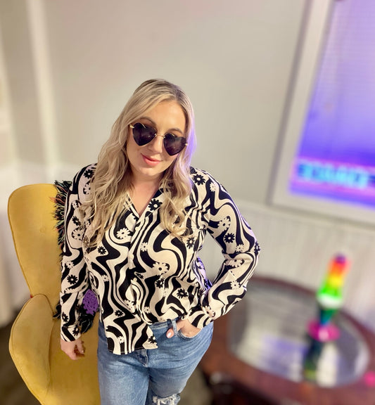 It’s Not Always Black & White Button-Up Blouse (S-L)