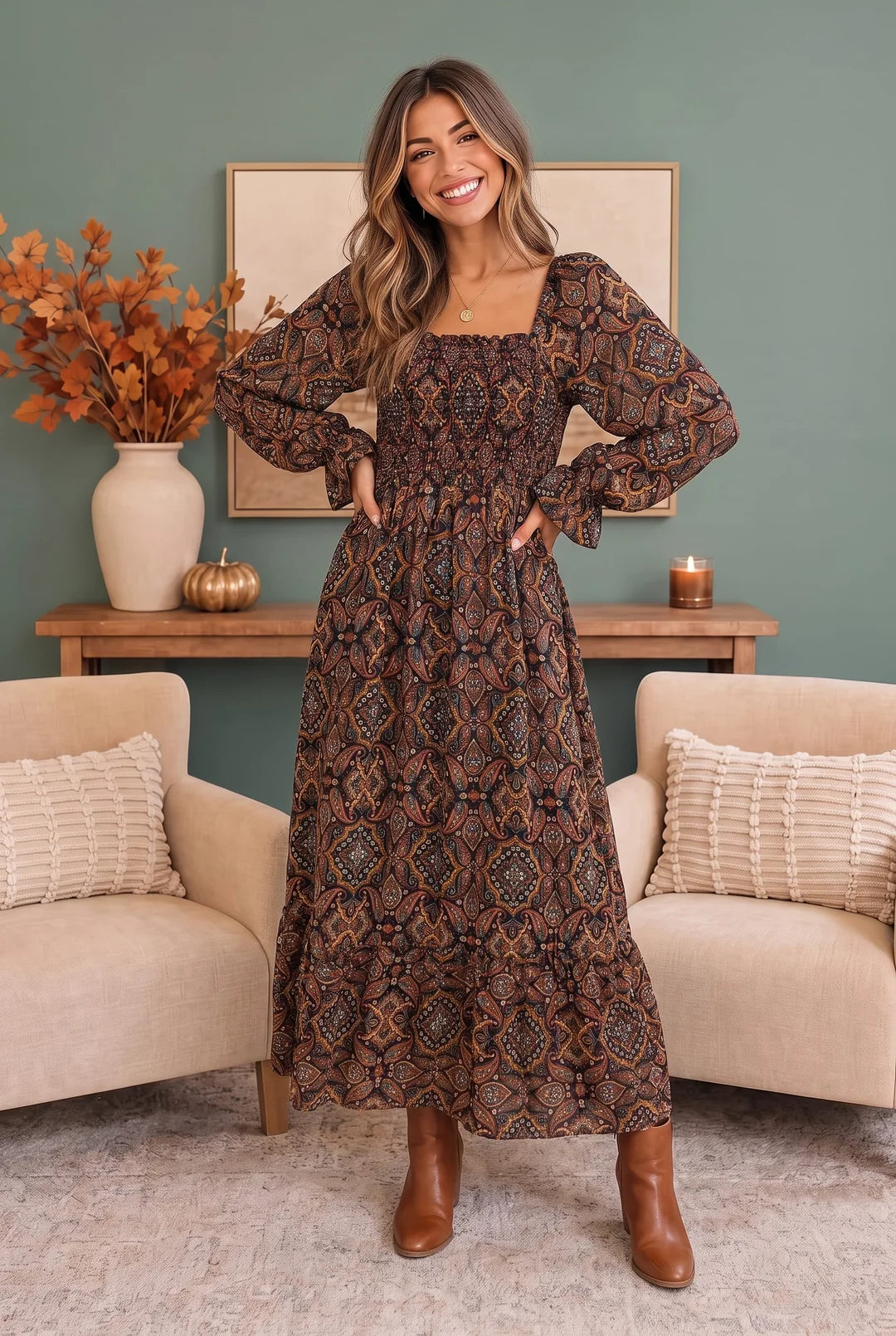 Vintage Soul Paisley Maxi Dress (S-L)