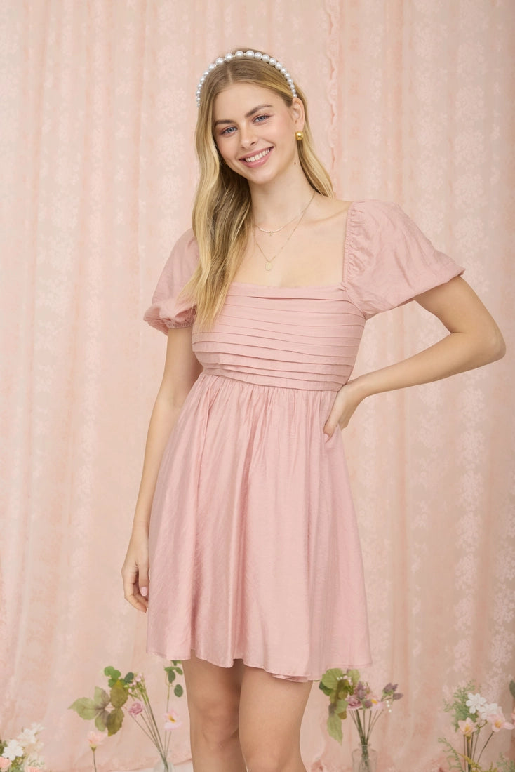 Sweet Bloom Dusty Peach Pleated Mini Dress (S-L)