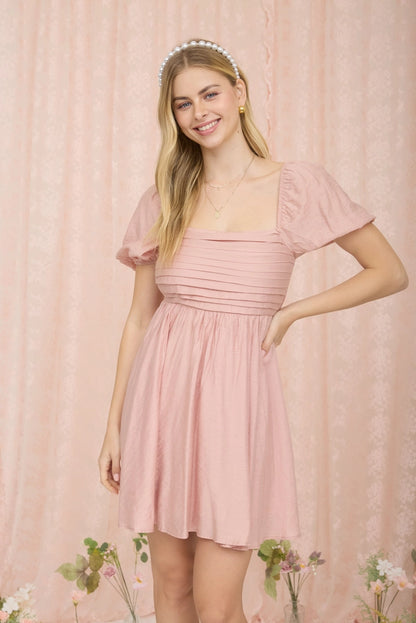Sweet Bloom Dusty Peach Pleated Mini Dress (S-L)