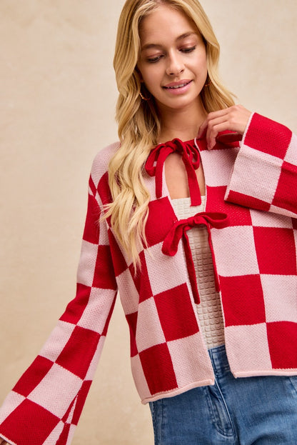 The Sweetheart Checkered Tie Cardigan (S-3X)