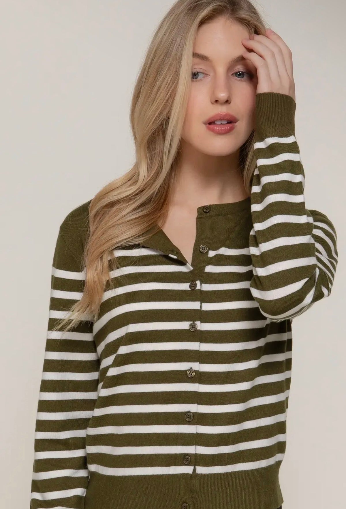 Sunday Stroll Olive Striped Cardigan (S-2X)