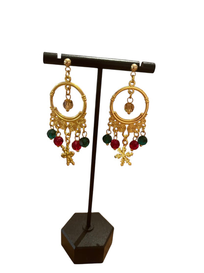 Gold Christmas Snowflake Chandelier Earrings
