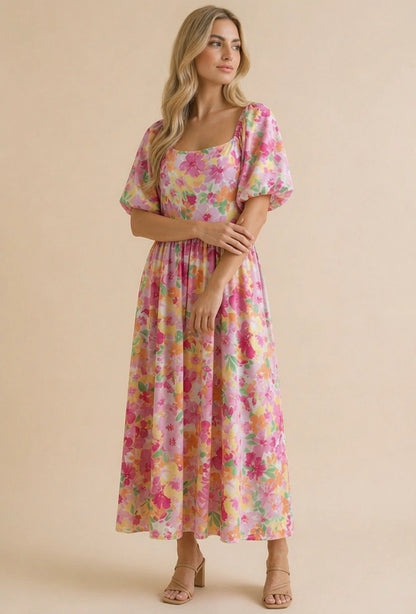 Pink Petal Garden Midi Dress (S-3X)