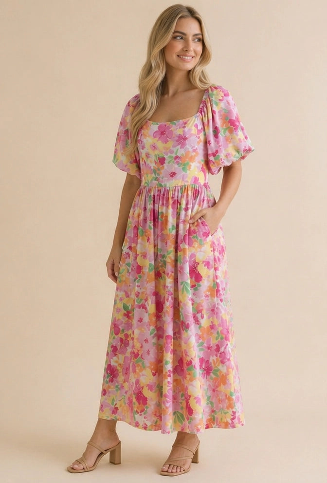 Pink Petal Garden Midi Dress (S-3X)